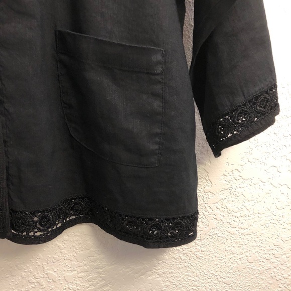Kleen Linen Rayon Black Button Down Blouse - Picture 3 of 11